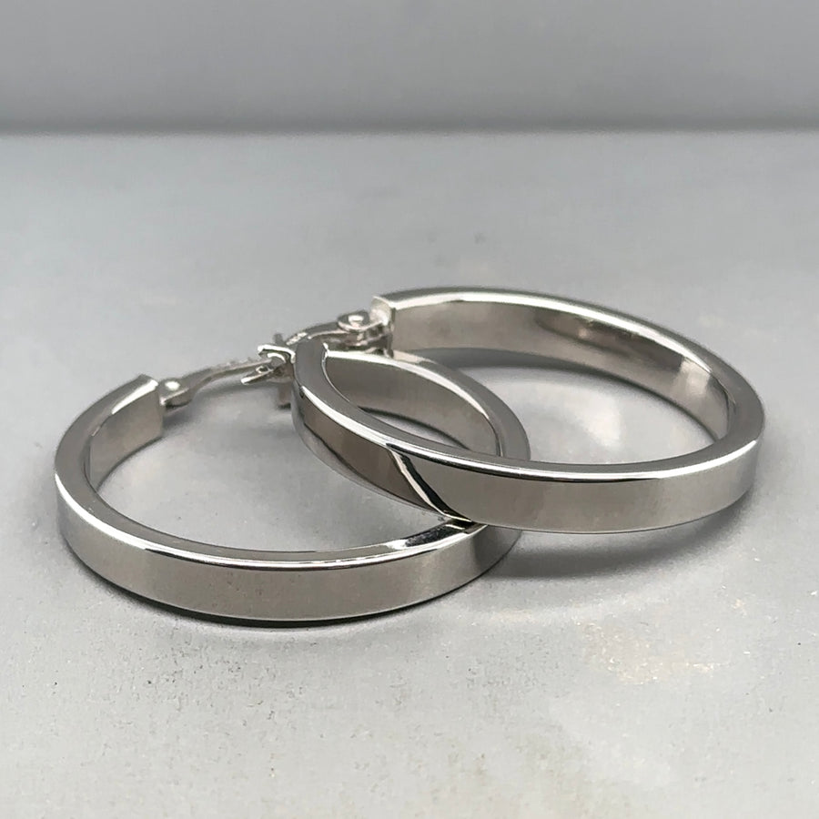 9ct White Gold Plain Hoop Earrings