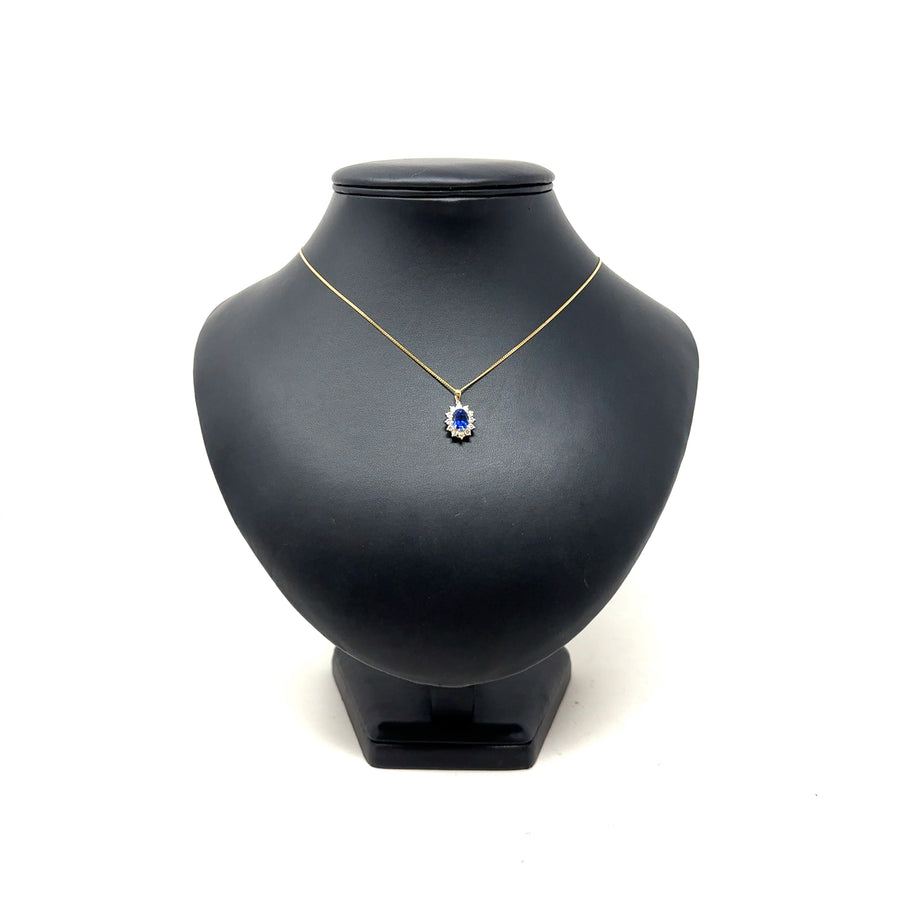 9ct Yellow Gold Lab Grown Diamond and Sapphire Cluster Pendant and Fine Chain (c. 0.47ct) (19") NEW!