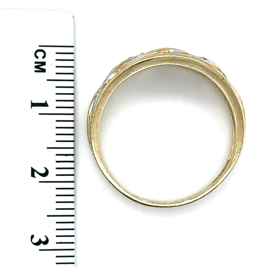 9ct Yellow Gold Diamond Set Open Work Ring - Size U