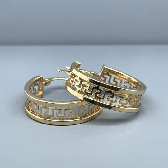 14ct Yellow Gold Greek Key Hoop Earrings (NEW!)