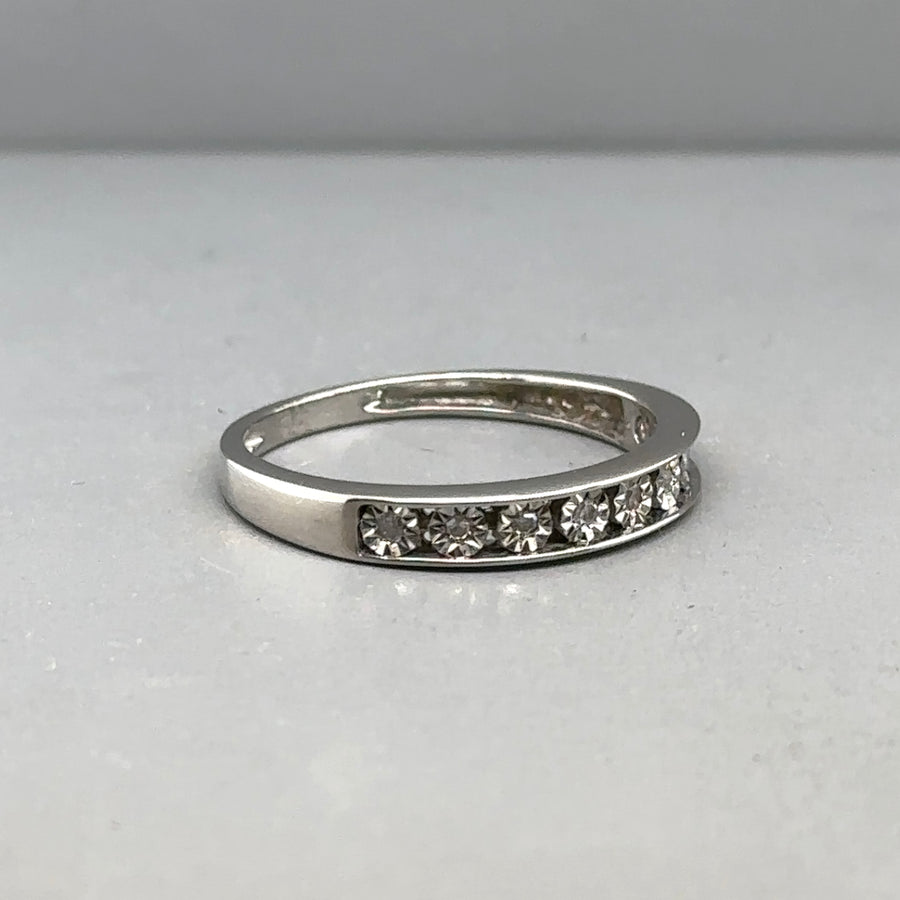 9ct White Gold Diamond Half Eternity Ring - Size L 1/2