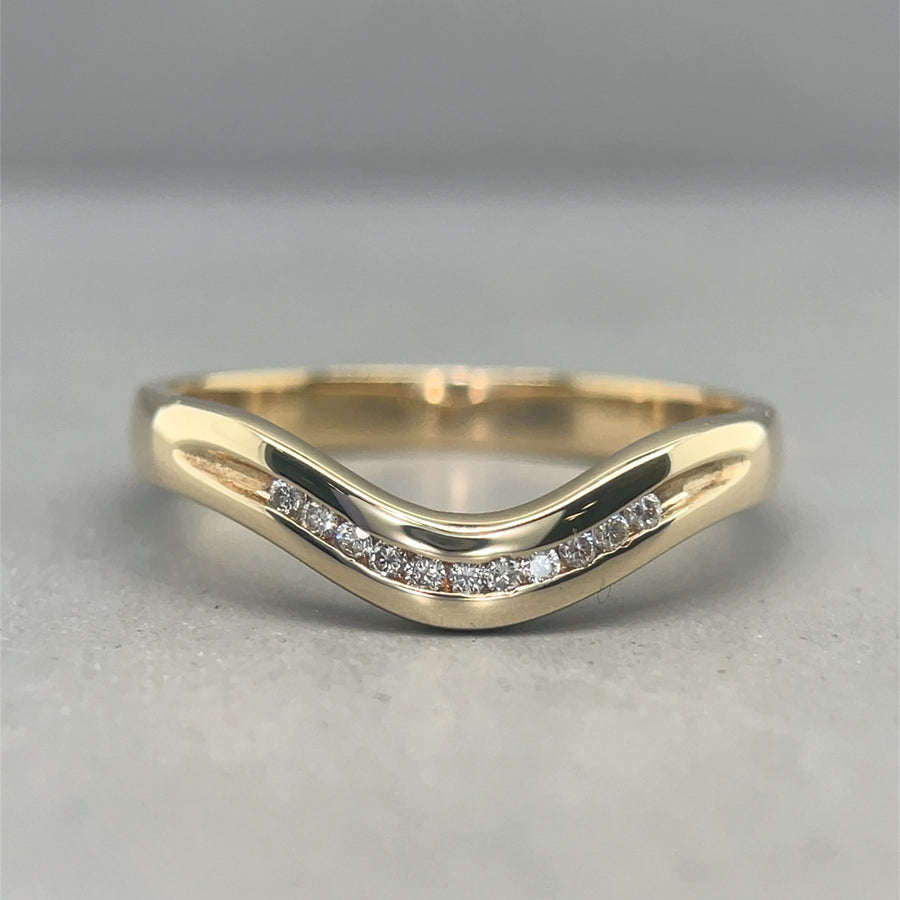 9ct Yellow Gold Diamond Chevron Ring - Size R