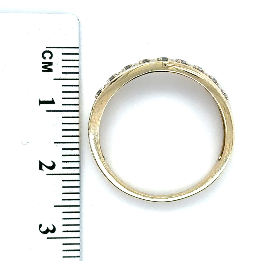 9ct Yellow Gold Diamond Crossover Ring - Size T
