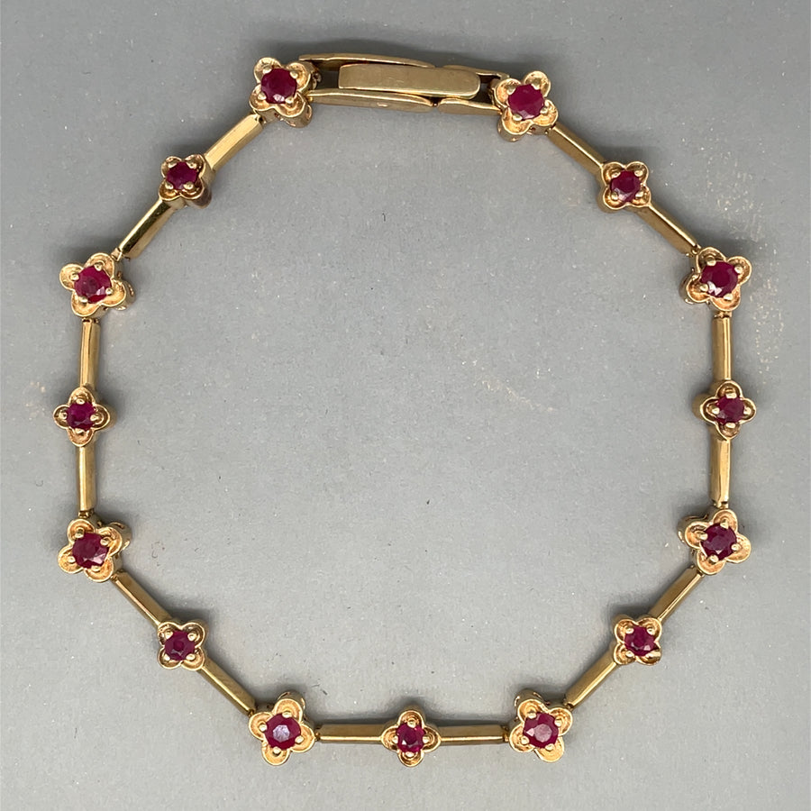 9ct Yellow Gold Ruby Flower Bracelet