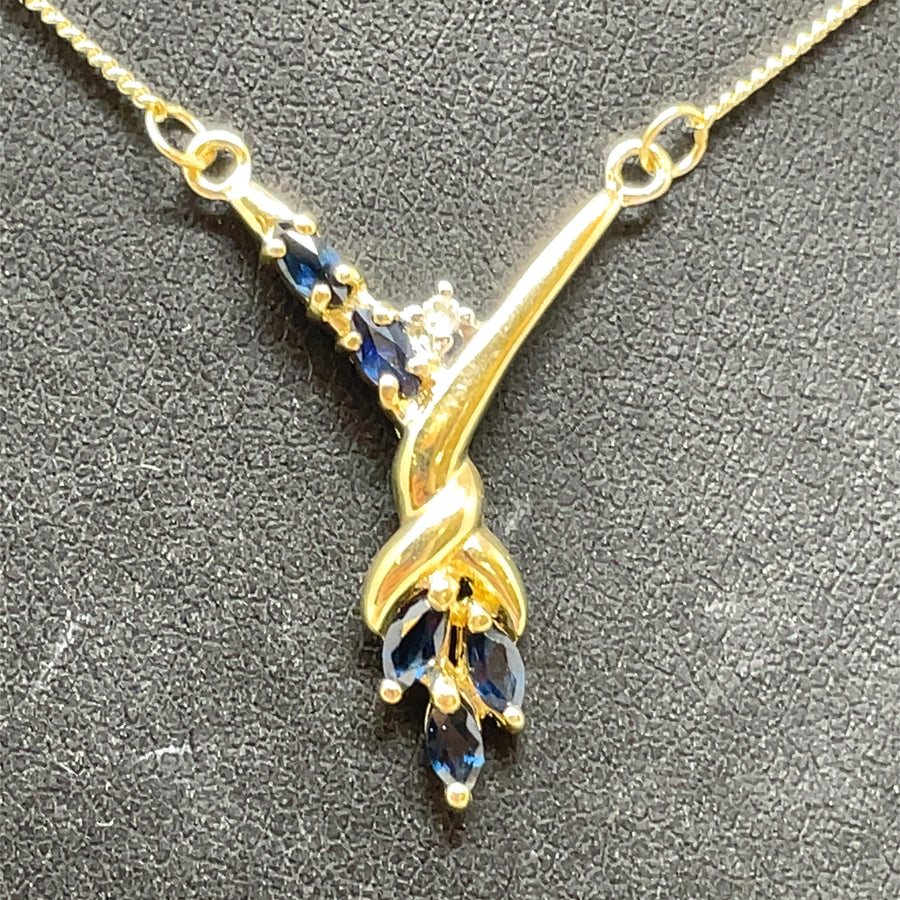 9ct Yellow Gold Sapphire and Diamond Drop Necklace (17")