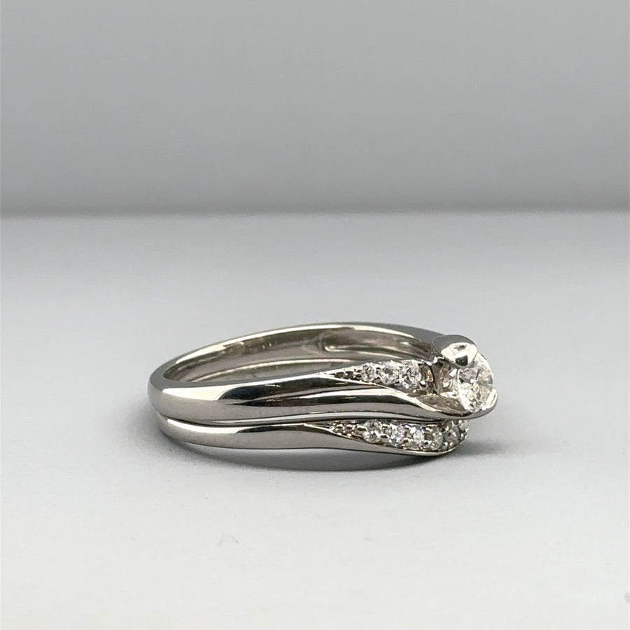 9ct White Gold Diamond Ring Set (c. 0.40 - 0.45ct) - Size Q