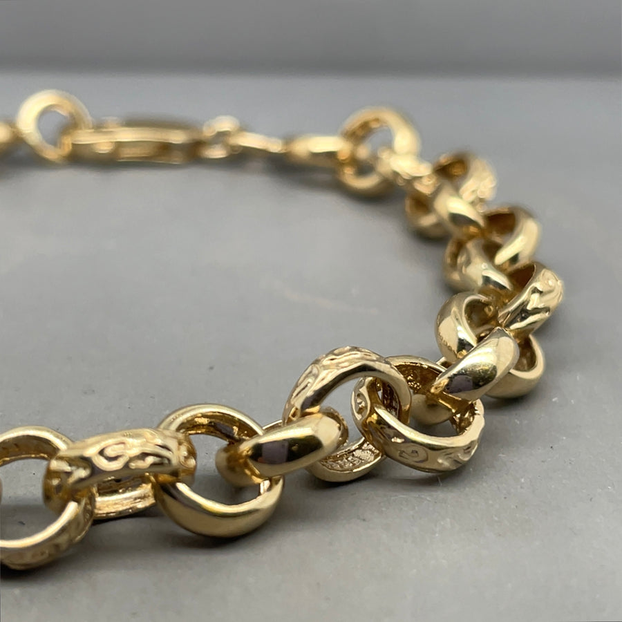 9ct Yellow Gold Patterned and Plain Belcher Bracelet