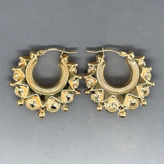 9ct Yellow Gold Spikey Creole Hoop Earrings NEW!