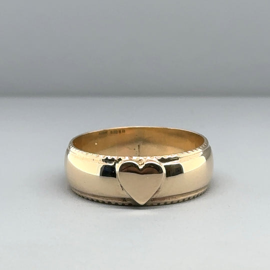 9ct Yellow Gold Heart Band Ring - Size R