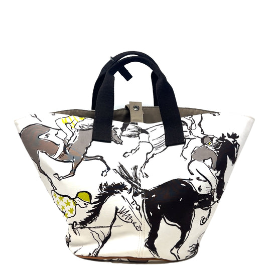 Pre-Owned Canvas Black and White Horse Print Hermes Tote Bag