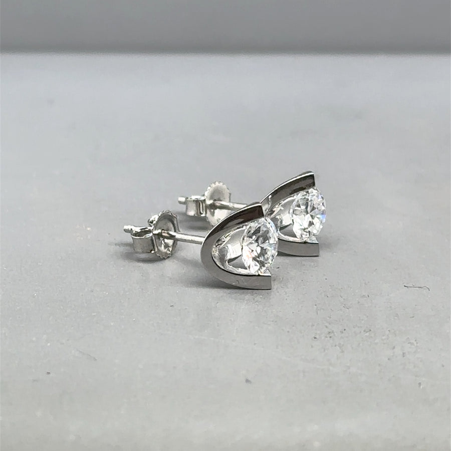 9ct White Gold Single Stone Lab Grown Diamond Stud Earrings (c. 1.00ct) NEW!