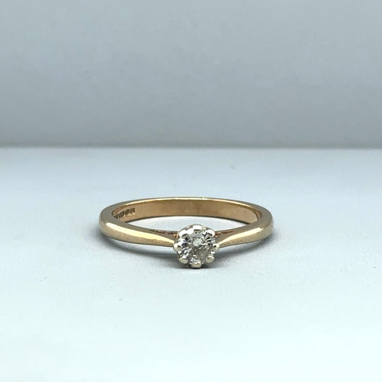 9ct Yellow Gold Single Stone Diamond Ring (c. 0.20ct) - Size L 1/2