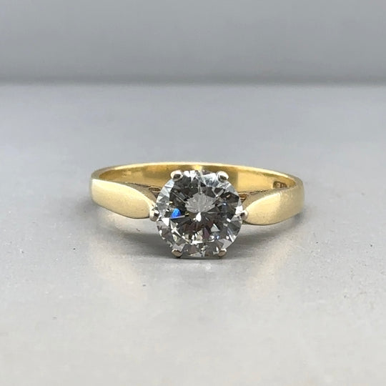 18ct Yellow Gold Single Stone Diamond Ring (c. 1.35ct) - Size M