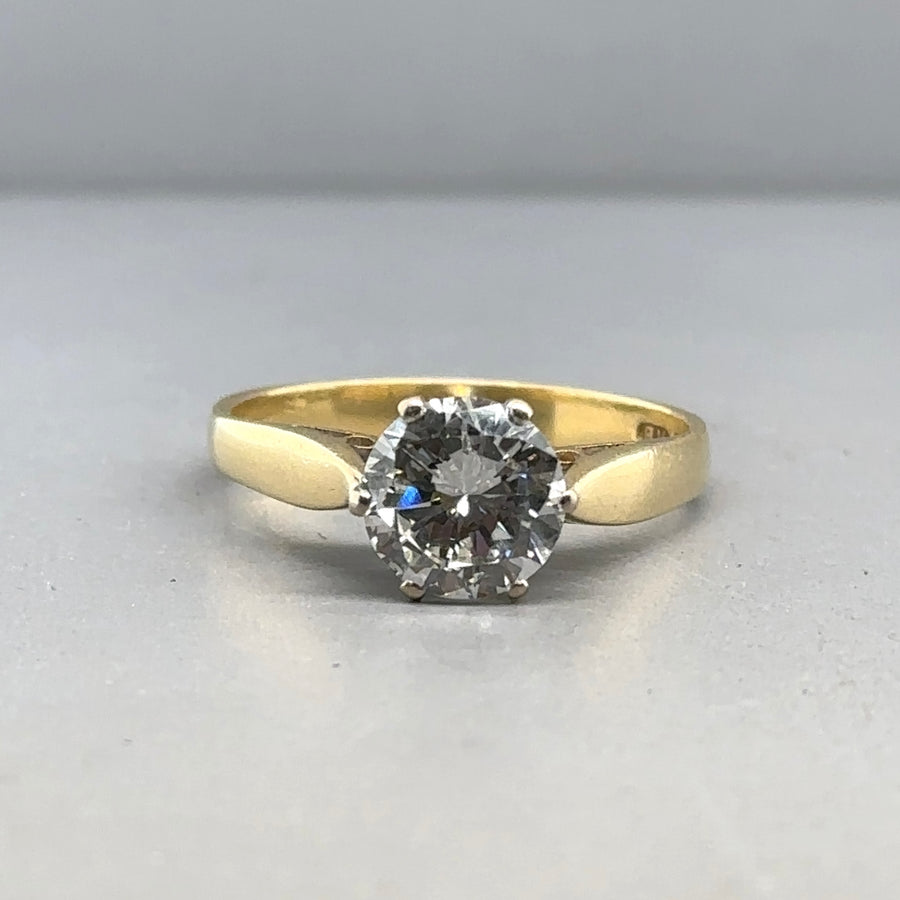 18ct Yellow Gold Single Stone Diamond Ring (c. 1.35ct) - Size M