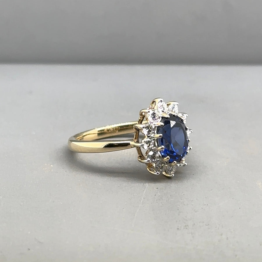 9ct Yellow Gold Lab Grown Diamond and Sapphire Cluster Ring (c. 0.47ct) - Size K 1/2 NEW!