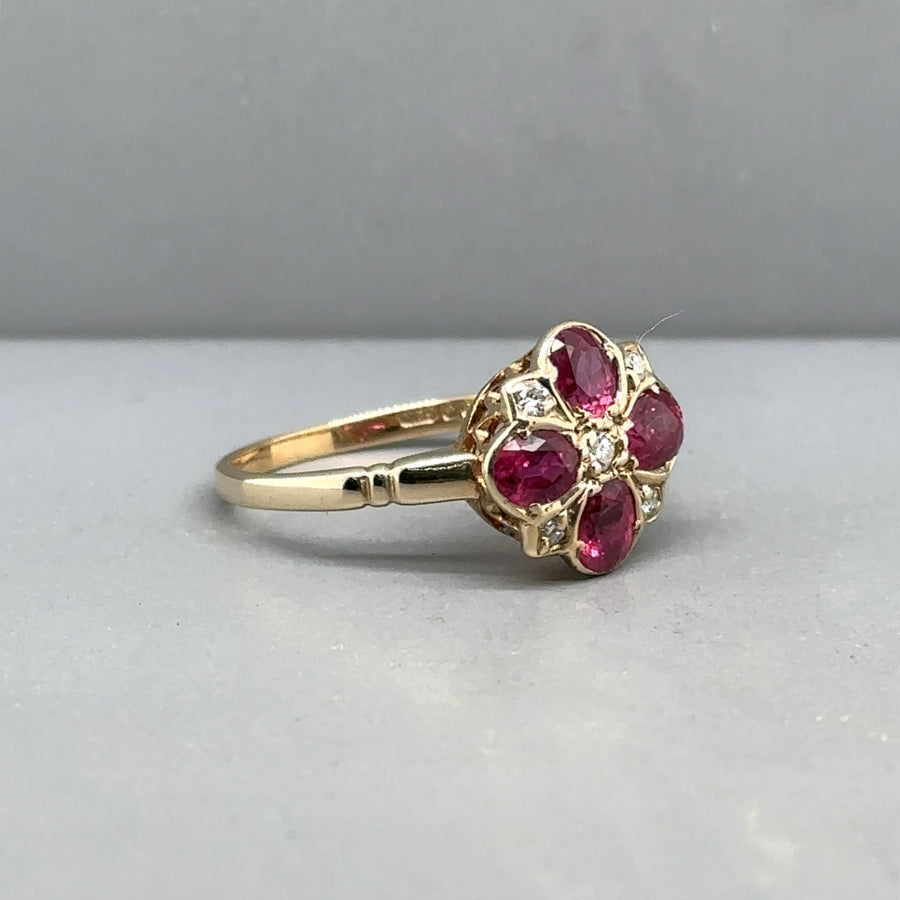 9ct Yellow Gold Ruby and Diamond Ring - Size K