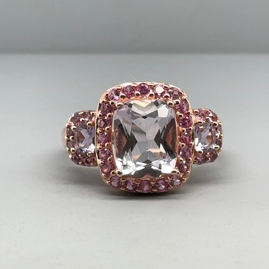 9ct Rose Gold Pink Topaz & Quartz Ring - Size P