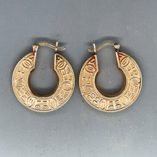 9ct Yellow Gold Patterned Hoop Earrings