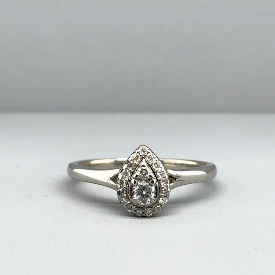 9ct White Gold Diamond Pear Ring (c. 0.20 - 0.25ct) - Size L 1/2
