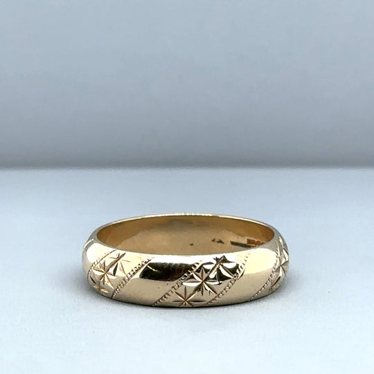9ct Yellow Gold Patterned Band Ring - Size N