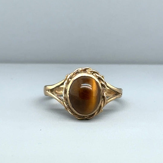9ct Yellow Gold Tigers Eye Ring - Size Q