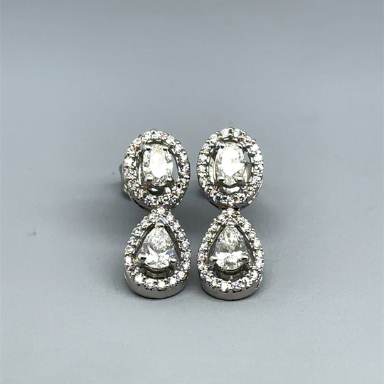 18ct White Gold Diamond Double Drop Earrings (c. 1.00ct)