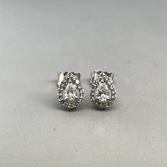 18ct White Gold Pear Halo Diamond Stud Earrings (c. 0.60ct)