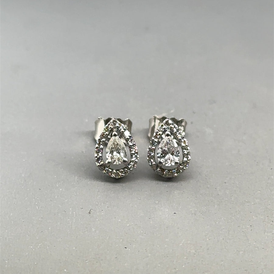 18ct White Gold Pear Halo Diamond Stud Earrings (c. 0.60ct)