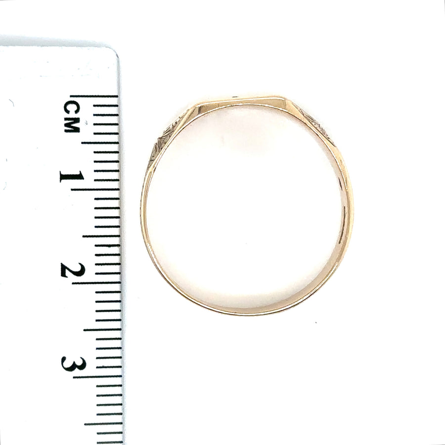 9ct Yellow Gold Diamond Set Signet Ring - Size X