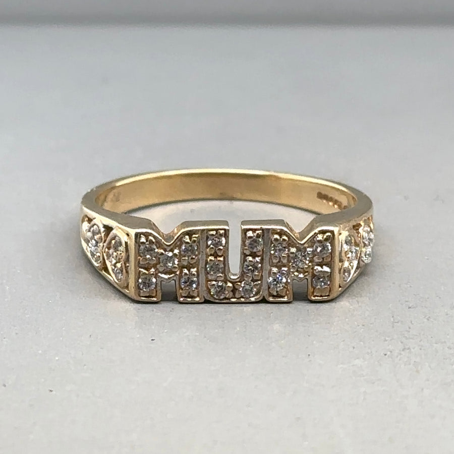 9ct Yellow Gold Cubic Zirconia Mum Ring - Size S 1/2