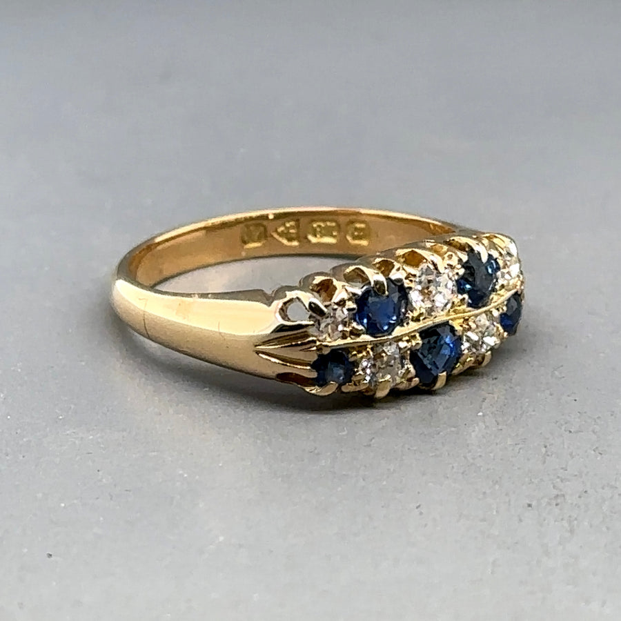 18ct Yellow Gold Sapphire and Diamond Ring (c. 0.35ct) - Size N