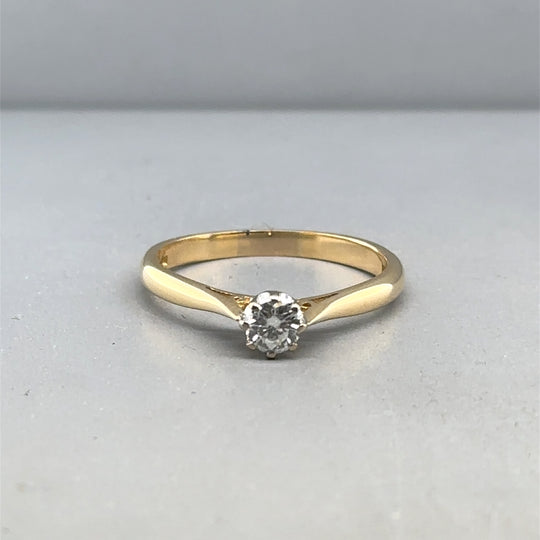 18ct Yellow Gold Single Stone Diamond Ring (c. 0.25 - 0.30ct) - Size Q