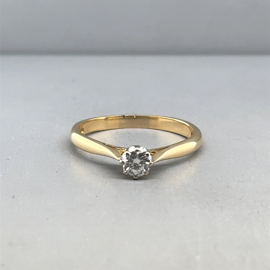 18ct Yellow Gold Single Stone Diamond Ring (c. 0.25 - 0.30ct) - Size Q