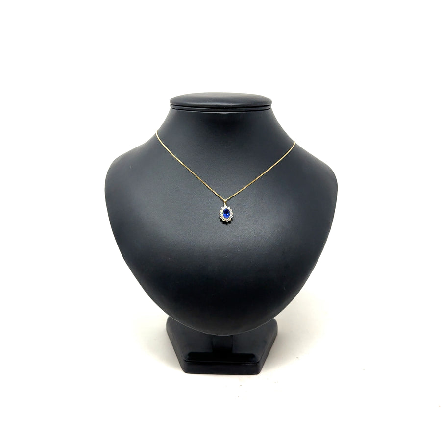 9ct Yellow Gold Lab Grown Diamond and Sapphire Cluster Pendant and Fine Chain (c. 0.47ct) (19") NEW!