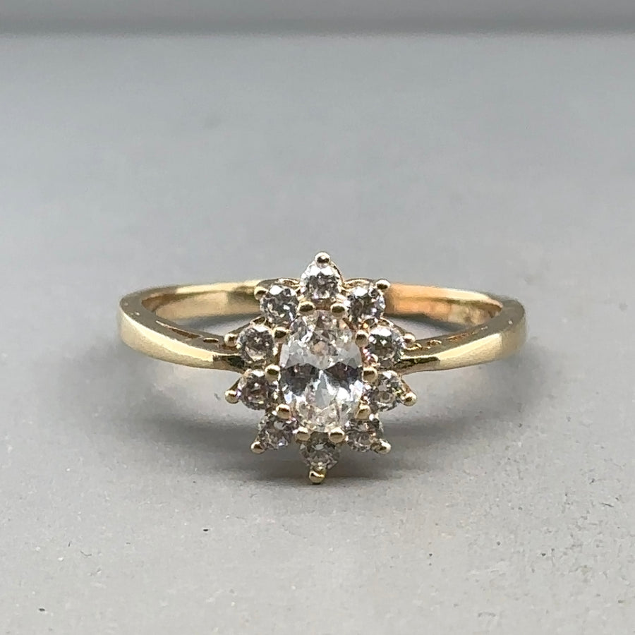9ct Yellow Gold Cubic Zirconia Cluster Ring - Size P