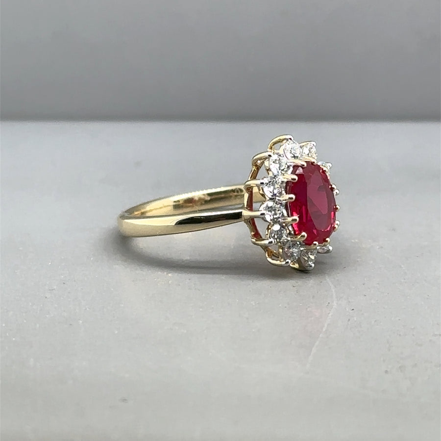 9ct Yellow Gold Lab Grown Diamond and Ruby Cluster Ring (c. 0.47ct) - Size M 1/2 - NEW!