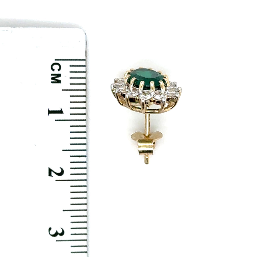 9ct Yellow Gold Lab Grown Diamond and Emerald Cluster Stud Earrings (c. 0.95ct) NEW!