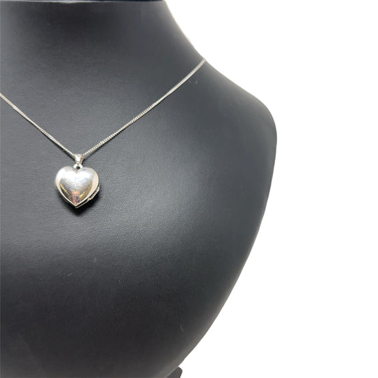 9ct White Gold Heart Locket and Fine Chain (22")