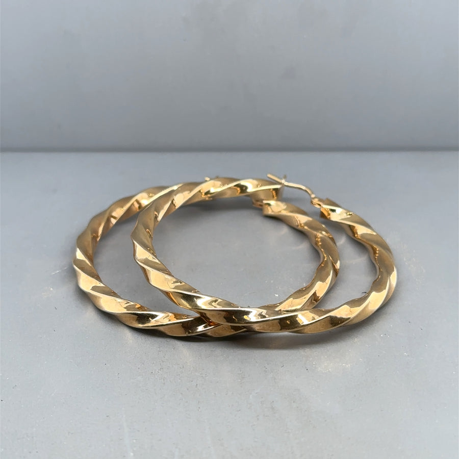 9ct Yellow Gold Large Twist Hoop Earrings