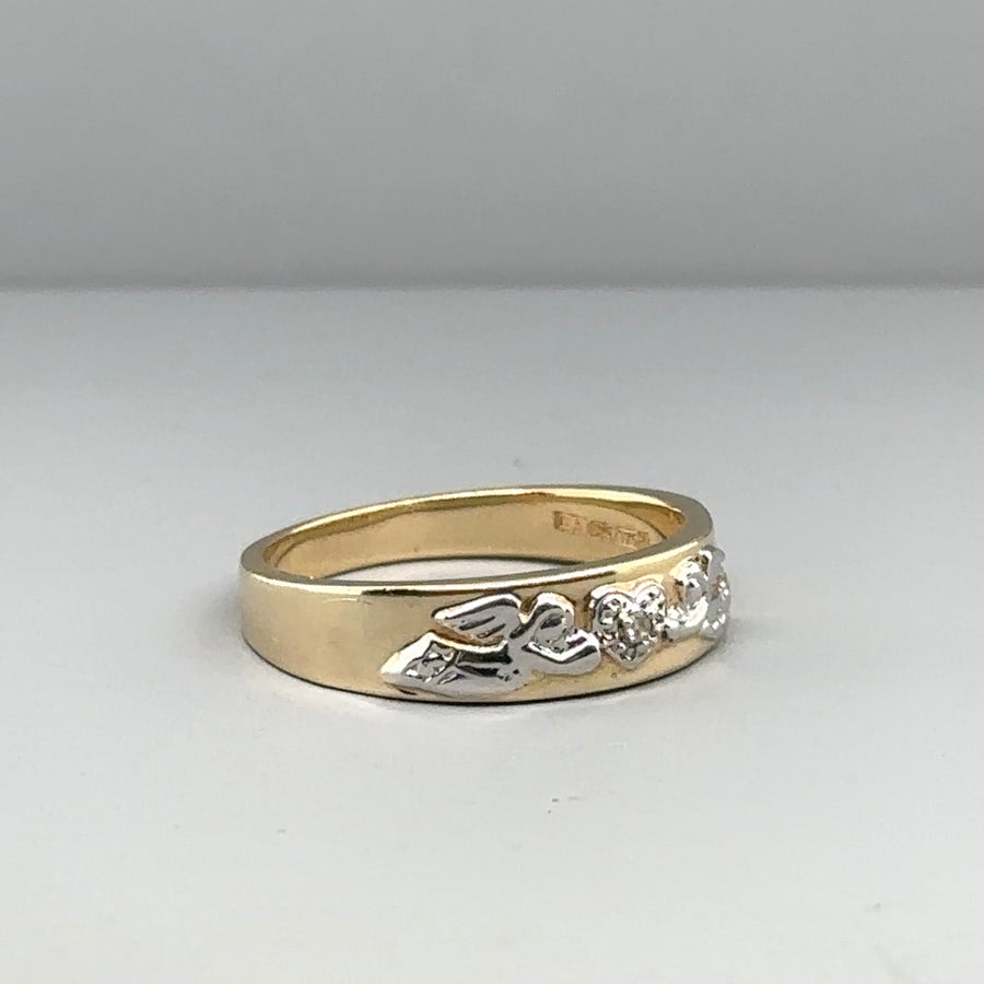 9ct Yellow Gold Single Stone Diamond Angels Message Ring - Size P