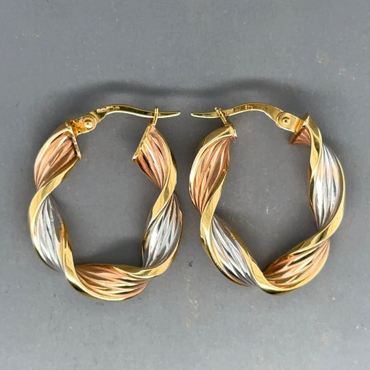 9ct Tri-Colour Twist Hoop Earrings