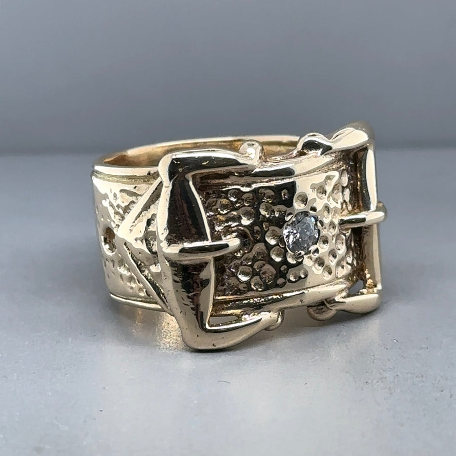 9ct Yellow Gold Single Stone Diamond Buckle Ring (c. 0.25 - 0.30ct) - Size U