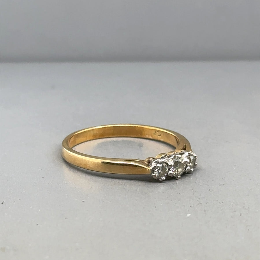 18ct Yellow Gold Three Stone Diamond Ring (c. 0.25ct) - P 1/2