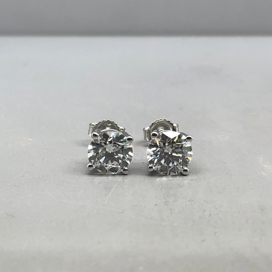 9ct White Gold Single Stone Lab Grown Diamond Stud Earrings (c. 2.00ct) NEW!