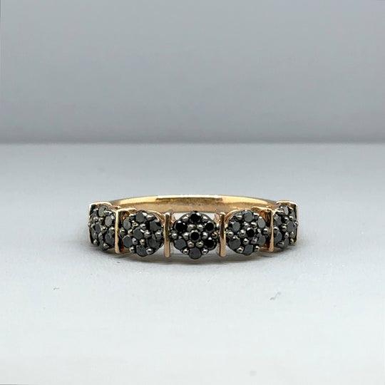 9ct Yellow Gold Black Moissanite Ring - Size T