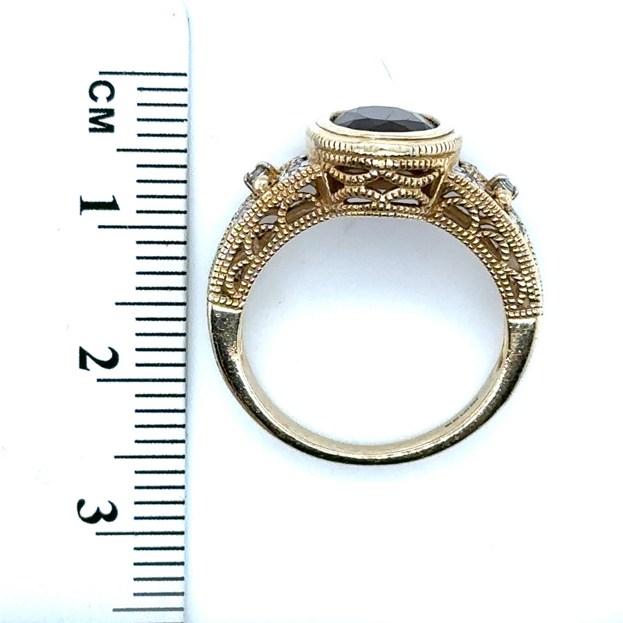 9ct Yellow Gold Garnet and Diamond Ring - Size L