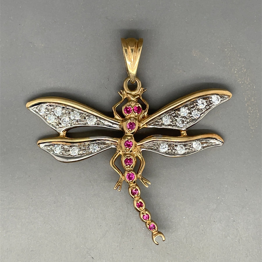 9ct Yellow Gold Cubic Zirconia Dragon Fly Pendant