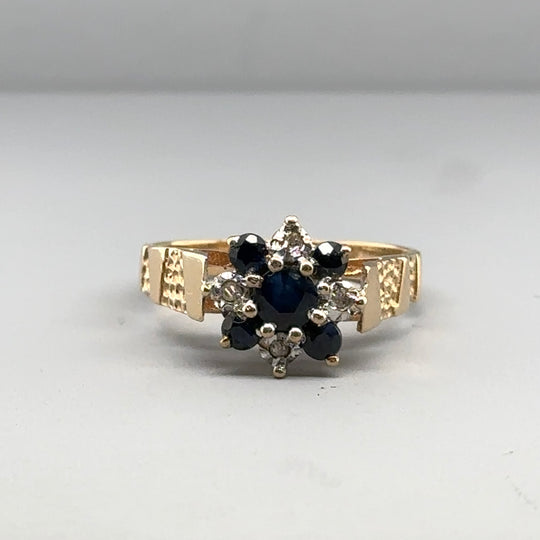 9ct Yellow Gold Sapphire and Diamond Ring - Size O