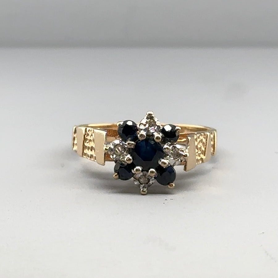 9ct Yellow Gold Sapphire and Diamond Ring - Size O