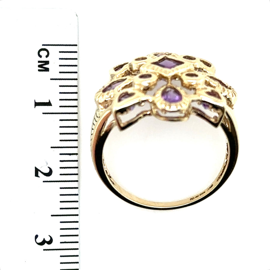 9ct Yellow Gold Fancy Amethyst Ring - Size P